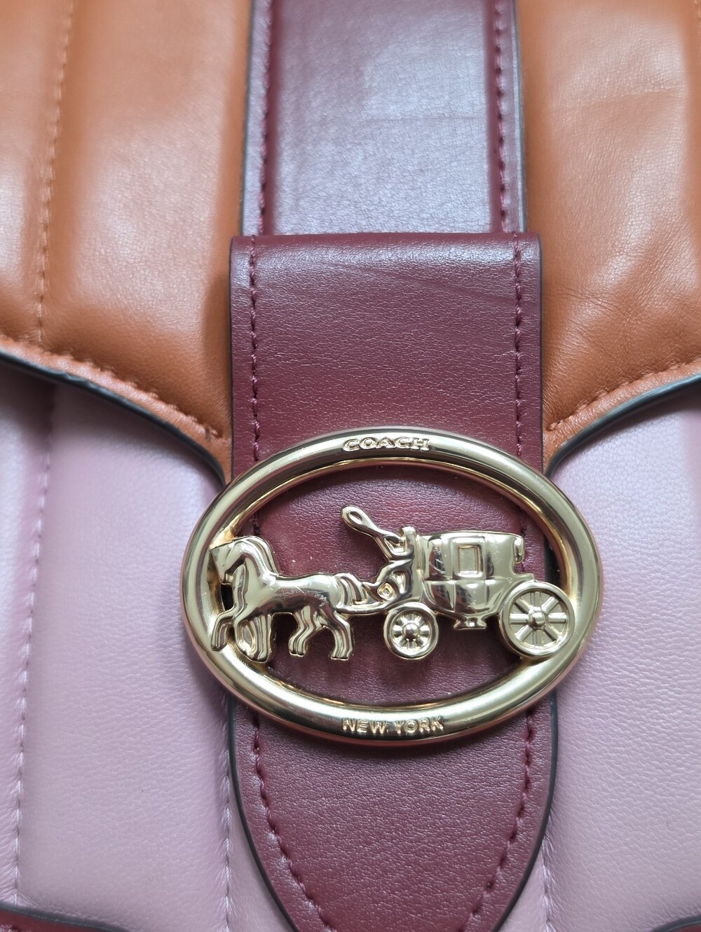 Coach Georgie Saddle Bag With Colorblock Puffy Quilting Gold/Pink Multi - Picture 3 of 8